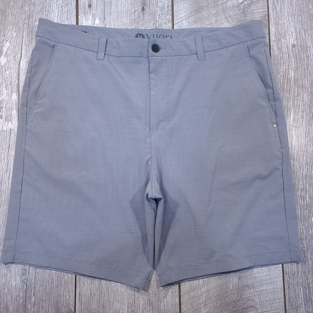 Vuori Pebble Shorts Men 36 Grey Micro Stripe Performance Golf Stretch